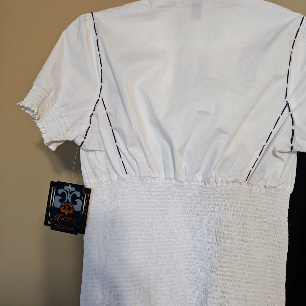 White Short Sleeve Dress w/Purple Stitching